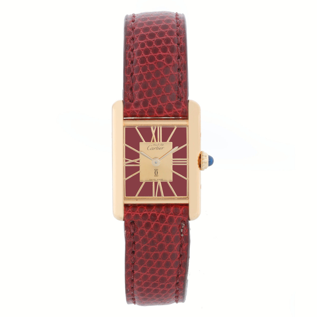 Vintage Must de Cartier Gold Vermeil Burgundy Ladies Quartz 