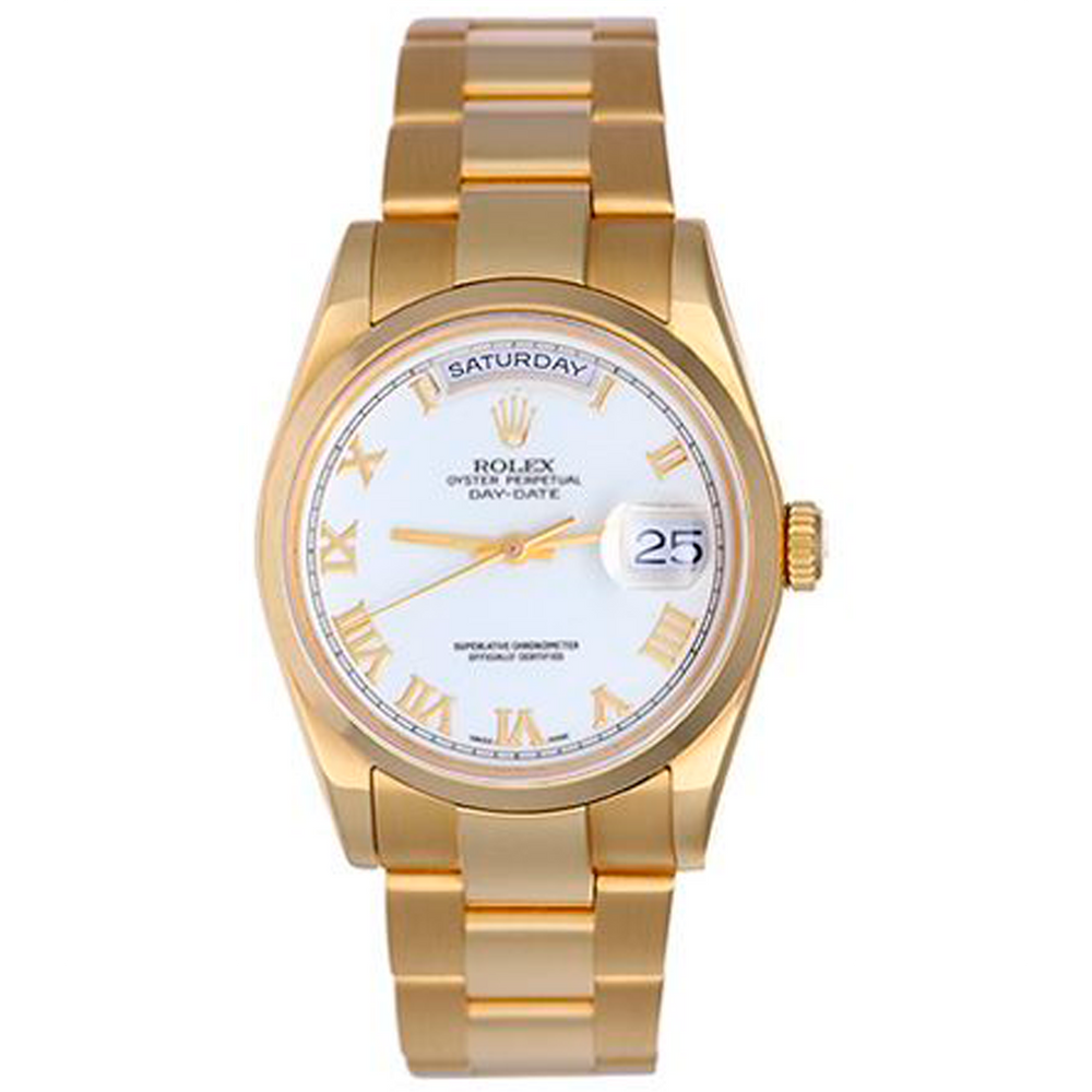 Rolex 18k Day-Date President Men's Watch White Roman Dial 118208