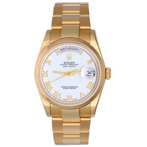 Rolex 18k Day-Date President Men's Watch White Roman Dial 118208