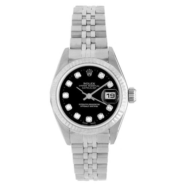 Ladies Rolex Datejust Steel Watch with White Gold Bezel 79174