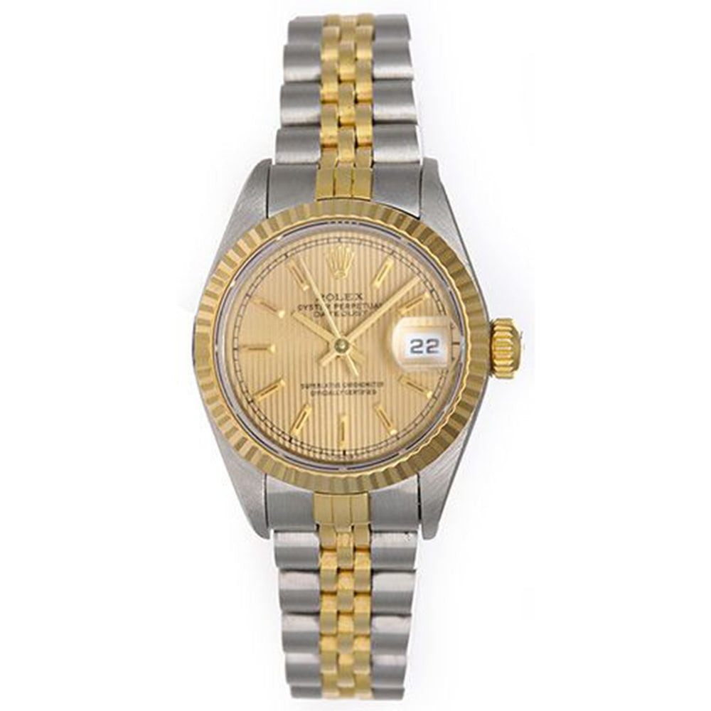 Ladies Rolex Datejust Watch Steel & Gold 79173 Champagne Tapestry Dial