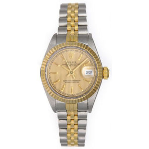 Ladies Rolex Datejust Watch Steel & Gold 79173 Champagne Tapestry Dial