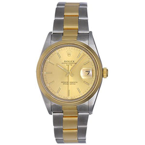 Men's Steel & Gold Rolex Date Watch 15203 Champagne Dial