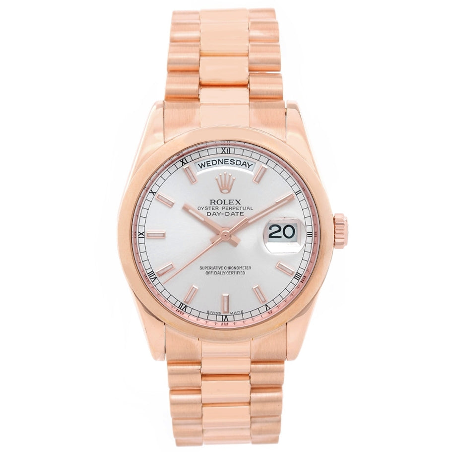 Rolex President - Day-Date Men's 18K Rose Gold Watch 118205 Silver Dial