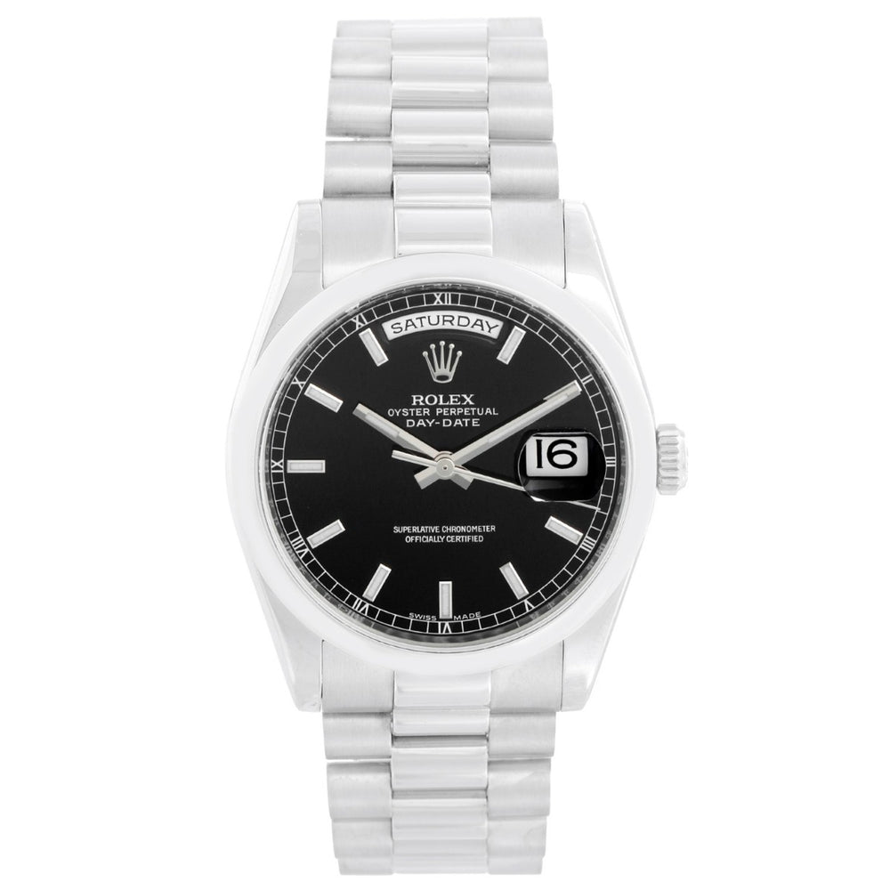 Rolex Platinum President  Day-Date Men's Watch 118206 Black Dial