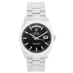 Rolex Platinum President  Day-Date Men's Watch 118206 Black Dial