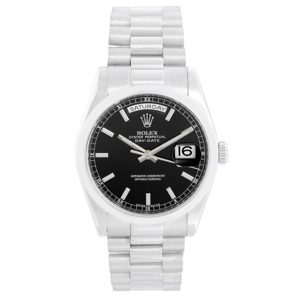 Rolex Platinum President  Day-Date Men's Watch 118206 Black Dial
