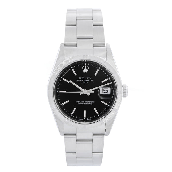 Rolex Date Men's Stainless Steel Watch Engine Turned Bezel 15210