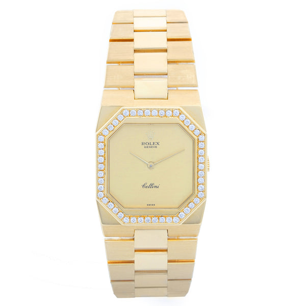 Rolex Cellini Men's/Ladies Midsize 18k Gold Watch with Diamond Bezel 4650