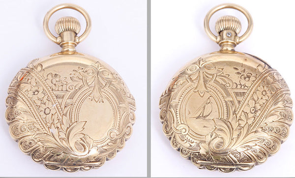 Vintage Hampden 14k Gold Scalloped Case Pocket Watch