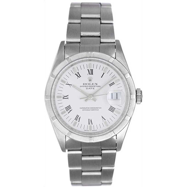 Rolex Date Men's Stainless Steel Watch Engine Turned Bezel 15210