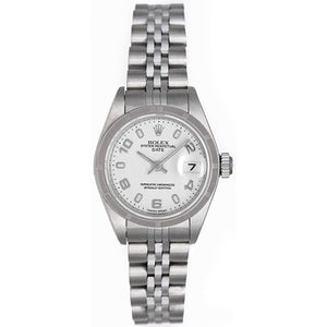 Rolex Date Stainless Steel Watch White Arabic Dial 79240