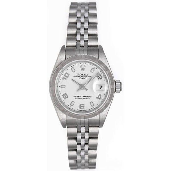 Rolex Date Stainless Steel Watch White Arabic Dial 79240