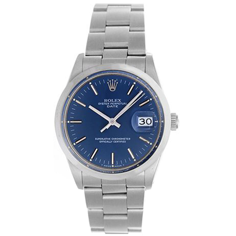 Rolex Date Men's Stainless Steel Watch with Blue Dial 15000