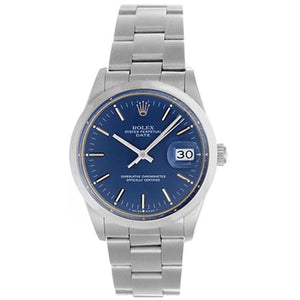 Rolex Date Men's Stainless Steel Watch with Blue Dial 15000