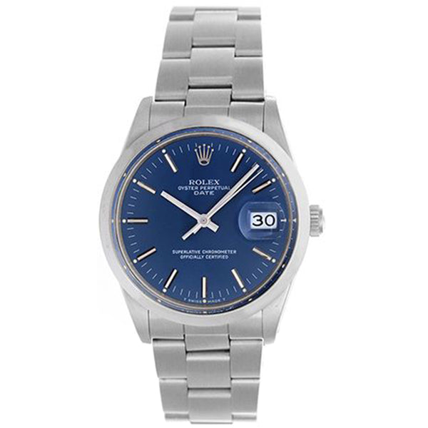 Rolex Date Men's Stainless Steel Watch with Blue Dial 15000