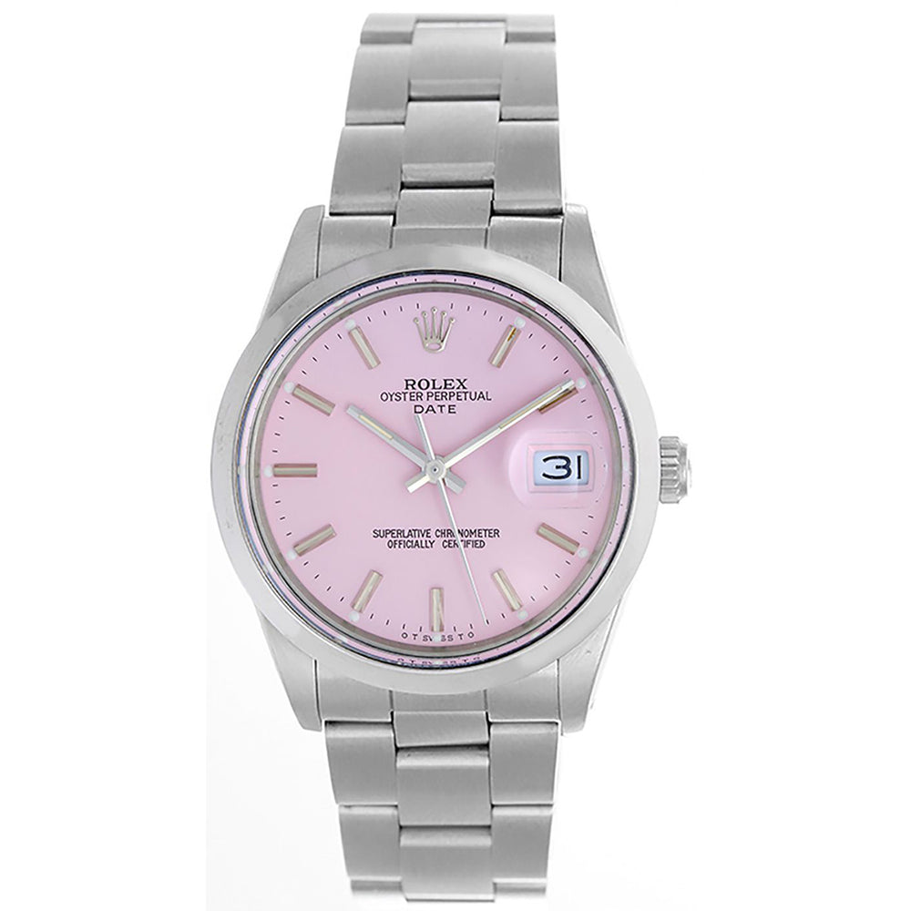 Rolex Date Men's Stainless Steel Watch with Pink Dial 15000