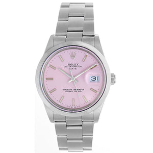 Rolex Date Men's Stainless Steel Watch with Pink Dial 15000