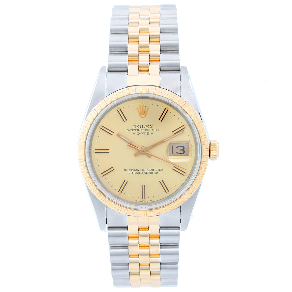 Rolex Date Men's 2-Tone Steel & Gold Watch 15223 Engine Turned Bezel