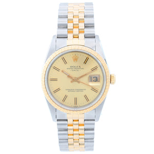 Rolex Date Men's 2-Tone Steel & Gold Watch 15223 Engine Turned Bezel