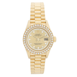 Ladies Rolex President 18k Yellow Gold Diamond Watch 79138