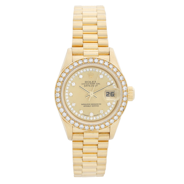 Ladies Rolex President 18k Yellow Gold Diamond Watch 79138