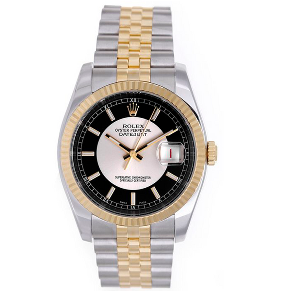 Rolex Datejust Men's 2-Tone Steel Gold Watch Silver/Black Dial 116233