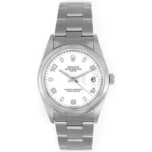 Rolex Date Men's Stainless Steel Watch White Arabic Dial 15200