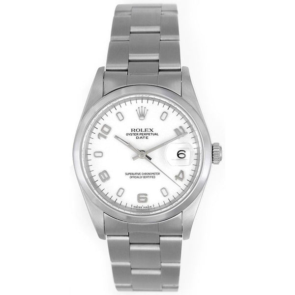 Rolex Date Men's Stainless Steel Watch White Arabic Dial 15200