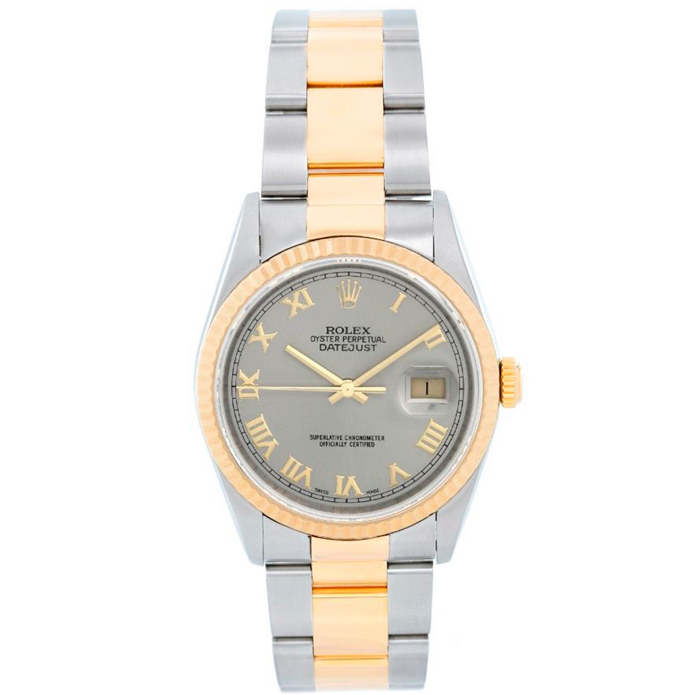Rolex Datejust Men's 2-Tone Steel & Gold Watch 16233 Gray Roman Dial
