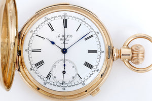 Rare Collectible Waltham 14k Yellow Gold Hunter Case Five Minute Repeating Chronograph Pocket Watch