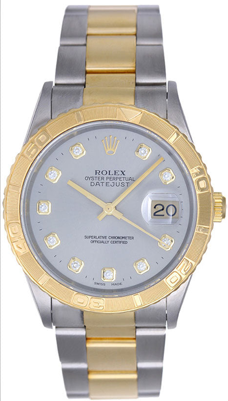 Rolex 2-Tone Turnograph Steel Serti Diamond Dial 16263
