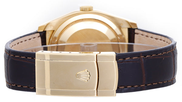 Rolex Datejust 18k Yellow Gold Men's Watch on Leather Strap Band 116138