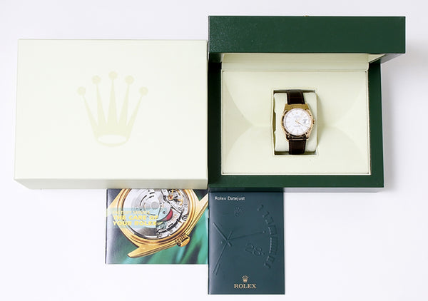 Rolex Datejust 18k Yellow Gold Men's Watch on Leather Strap Band 116138