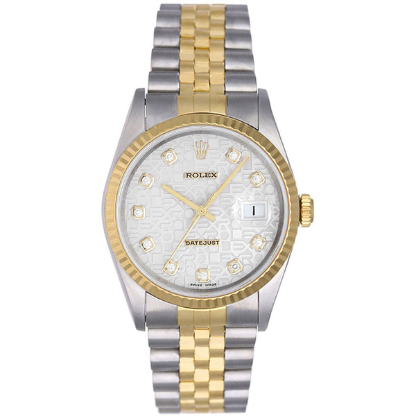 Rolex Datejust Steel Gold Men's Watch 16233 Silver Jubilee Diamond Dial