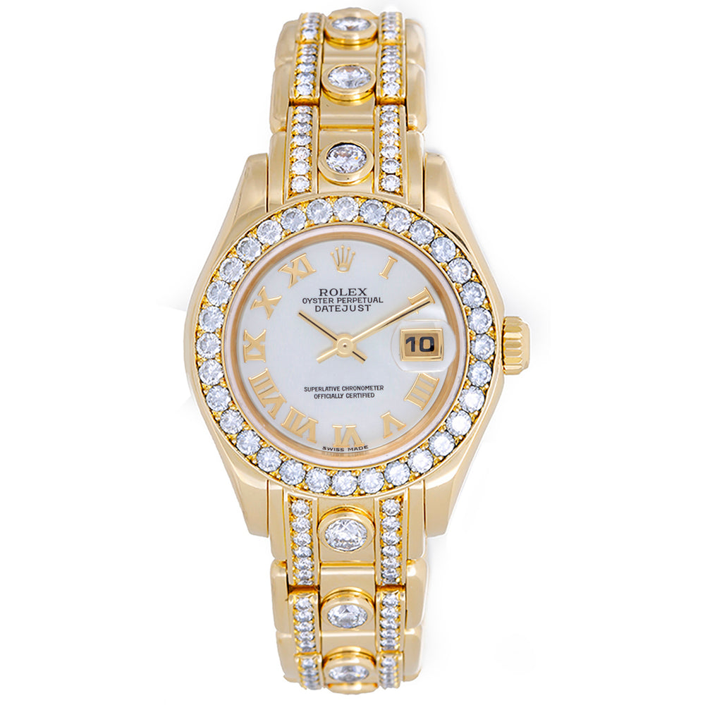 Rolex Ladies Masterpiece/Pearlmaster Gold 180 Diamond Watch 69298