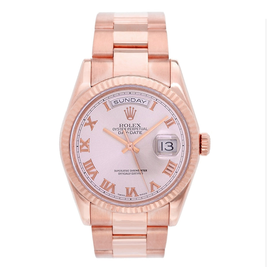 Rolex President Day-Date Roman Dial Rose Gold Men's Watch 118235