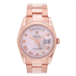 Rolex President Day-Date Roman Dial Rose Gold Men's Watch 118235