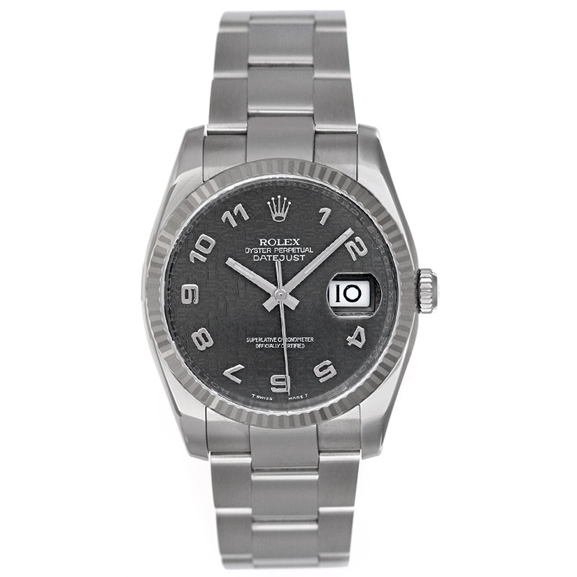 Rolex Datejust Stainless Steel Men's  Watch White Gold Fluted Bezel 116234