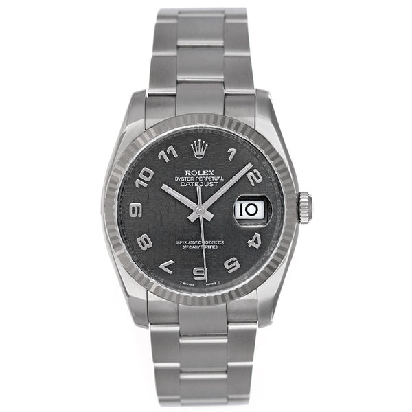 Rolex Datejust Stainless Steel Men's  Watch White Gold Fluted Bezel 116234