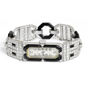 Vintage Tiffany & Co. Art Deco Platinum, Diamond & Onyx Ladies Watch ca. 1930