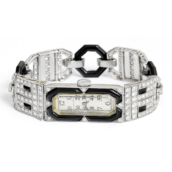 Vintage Tiffany & Co. Art Deco Platinum, Diamond & Onyx Ladies Watch ca. 1930
