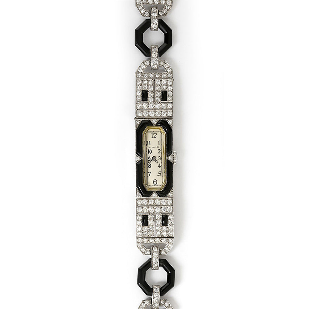Vintage Tiffany & Co. Art Deco Platinum, Diamond & Onyx Ladies Watch ca. 1930
