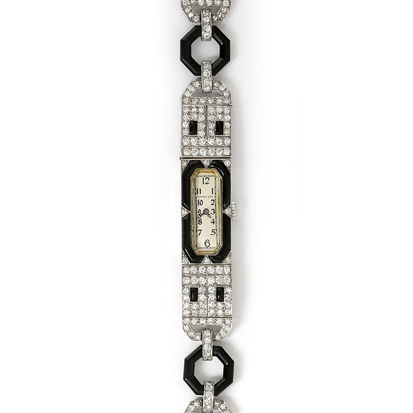 Vintage Tiffany & Co. Art Deco Platinum, Diamond & Onyx Ladies Watch ca. 1930