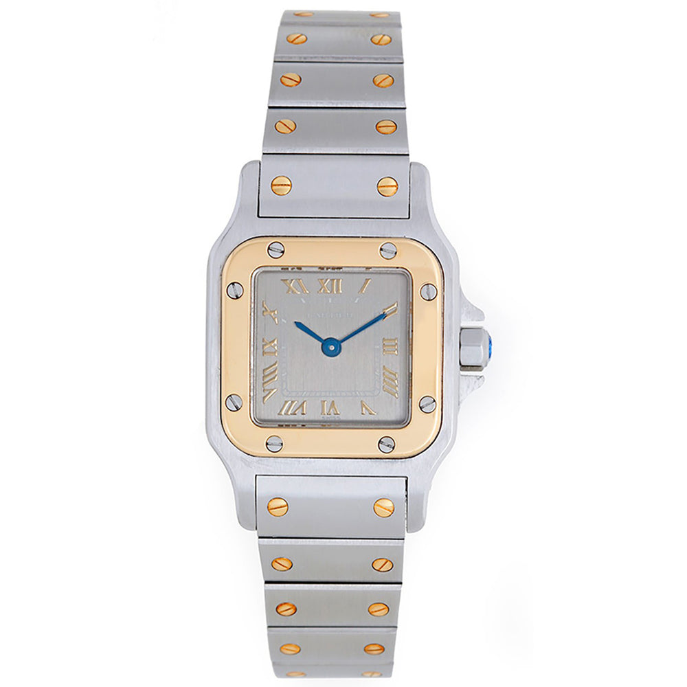 Cartier Santos Galbee Steel & Gold Ladies Watch Silver Roman Dial