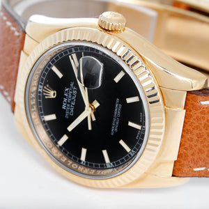 Rolex Datejust 18k Yellow Gold Men's Watch on Leather Strap Band 116138