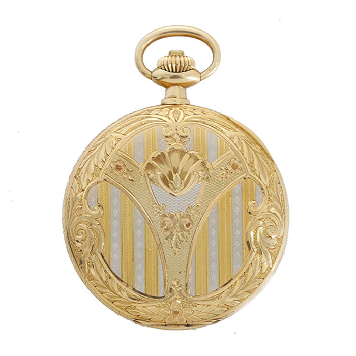 Vintage Omega Engraved 18k Yellow Gold Men's Pocket Watch in Original Box