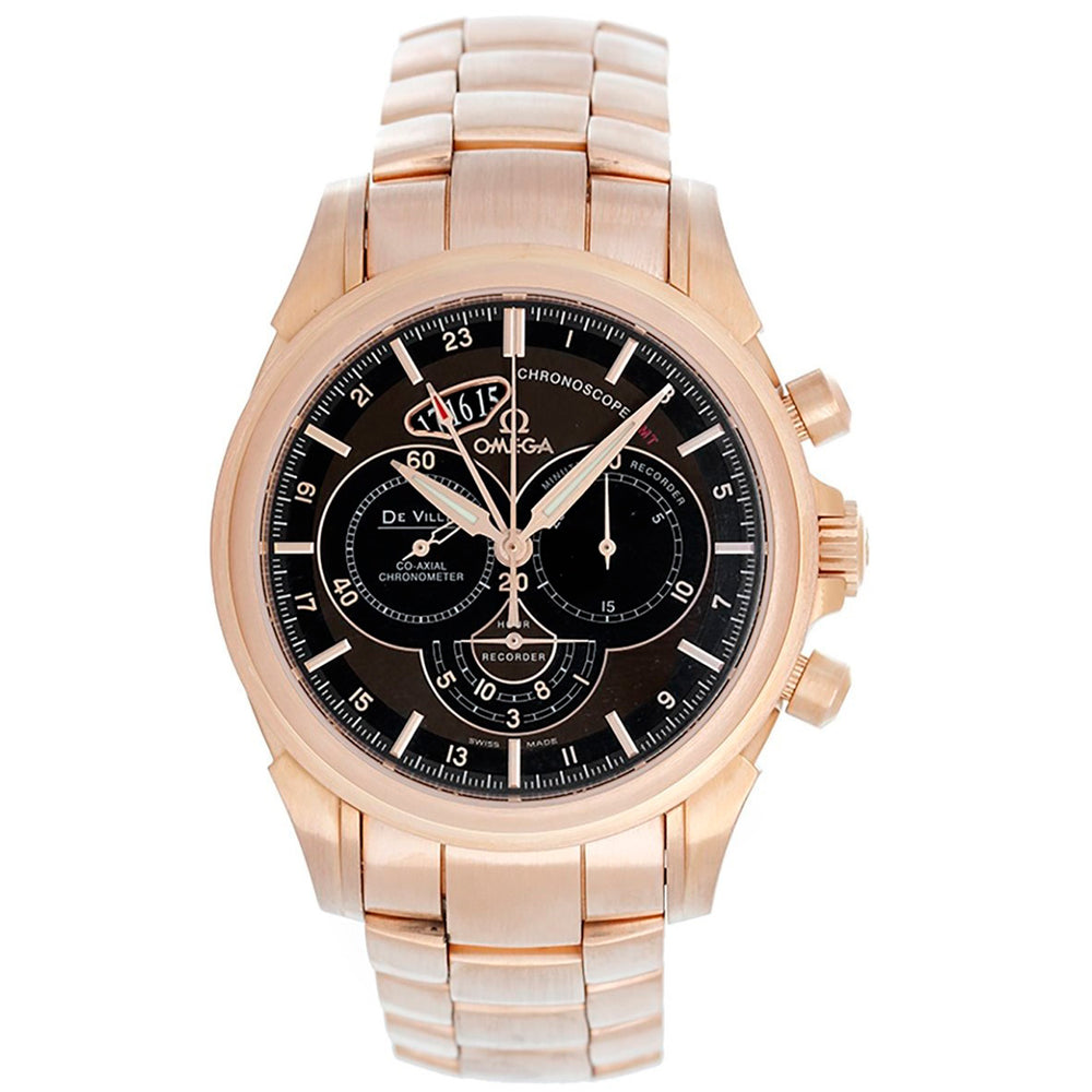 Omega De Ville Automatic Chronograph GMT Men's 18K Rose Gold Watch 422.53.44.52.13.001