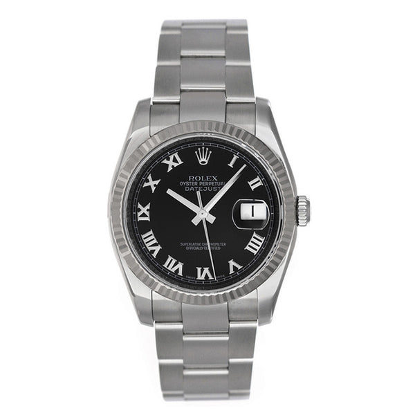 Rolex Datejust Stainless Steel Men's  Watch White Gold Fluted Bezel 116234