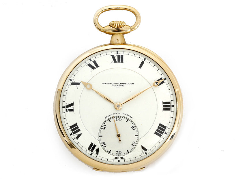 Rare Vintage Patek Philippe Relojoaria Gondolo 18k Yellow Gold Open Face Pocket Watch